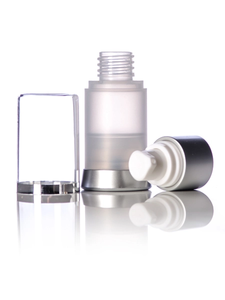 15 ml White and Matte Silver PP Airless Pump, Clear Frosted Container – A401