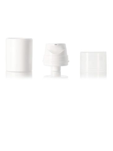 50 mL white PP plastic bottle and white PP plastic airless pump with clear overcap (unassembled)