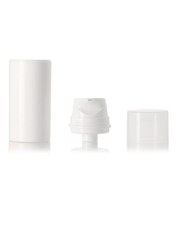 100 mL white PP plastic bottle and white PP plastic airless pump with clear overcap (unassembled)