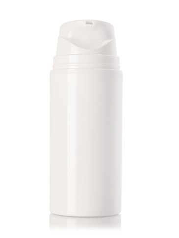 100 mL white PP plastic bottle and white PP plastic airless pump with clear overcap (unassembled)