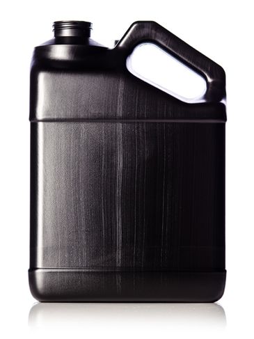 1 gallon black HDPE plastic f-style container with 38-400 neck finish