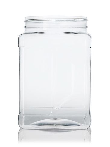 64 oz clear PET plastic square grip container with 110-400 neck finish