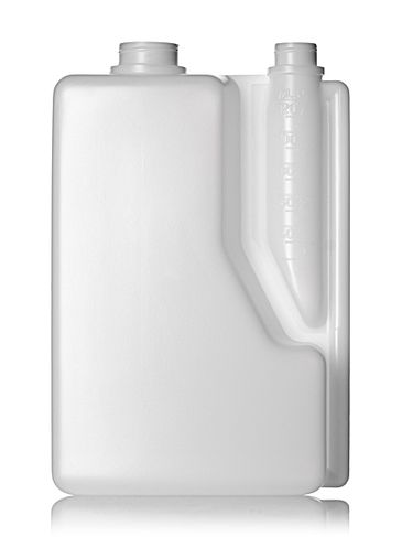 2 liter natural-colored HDPE plastic twin-neck bottle (requires 2 caps) with 38-400 and 28-400 neck finishes