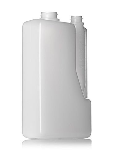 2 liter natural-colored HDPE plastic twin-neck bottle (requires 2 caps) with 38-400 and 28-400 neck finishes