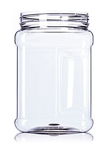 64 oz clear PET plastic square grip container with 110-400 neck finish