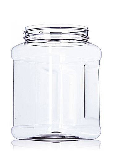 64 oz clear PET plastic square grip container with 110-400 neck finish