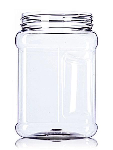 64 oz Clear PET Plastic Square Grip Container – B077