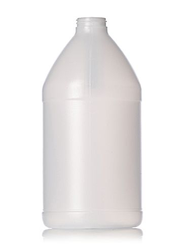 64 oz natural-colored HDPE plastic industrial round bottle with 38-400 neck finish