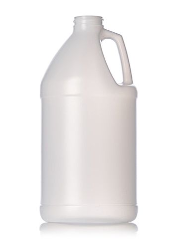 64 oz natural-colored HDPE plastic industrial round bottle with 38-400 neck finish
