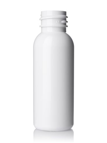 1 oz white PET plastic cosmo round bottle with 20-410 neck finish