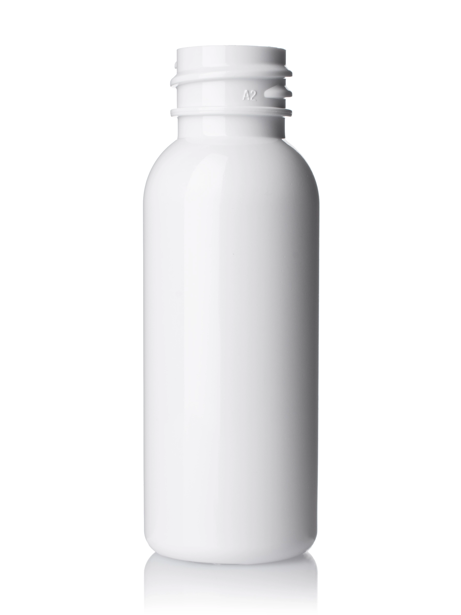 1 oz White PET Plastic Cosmo Round Bottle – B099WH