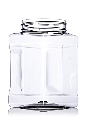 48 oz clear PET plastic square grip container with 89-400 neck finish