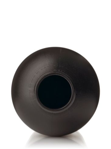 16 oz black HDPE plastic boston round bottle with 28-410 neck finish