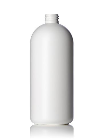 32 oz white HDPE plastic diamond round bottle with 28-410 neck finish