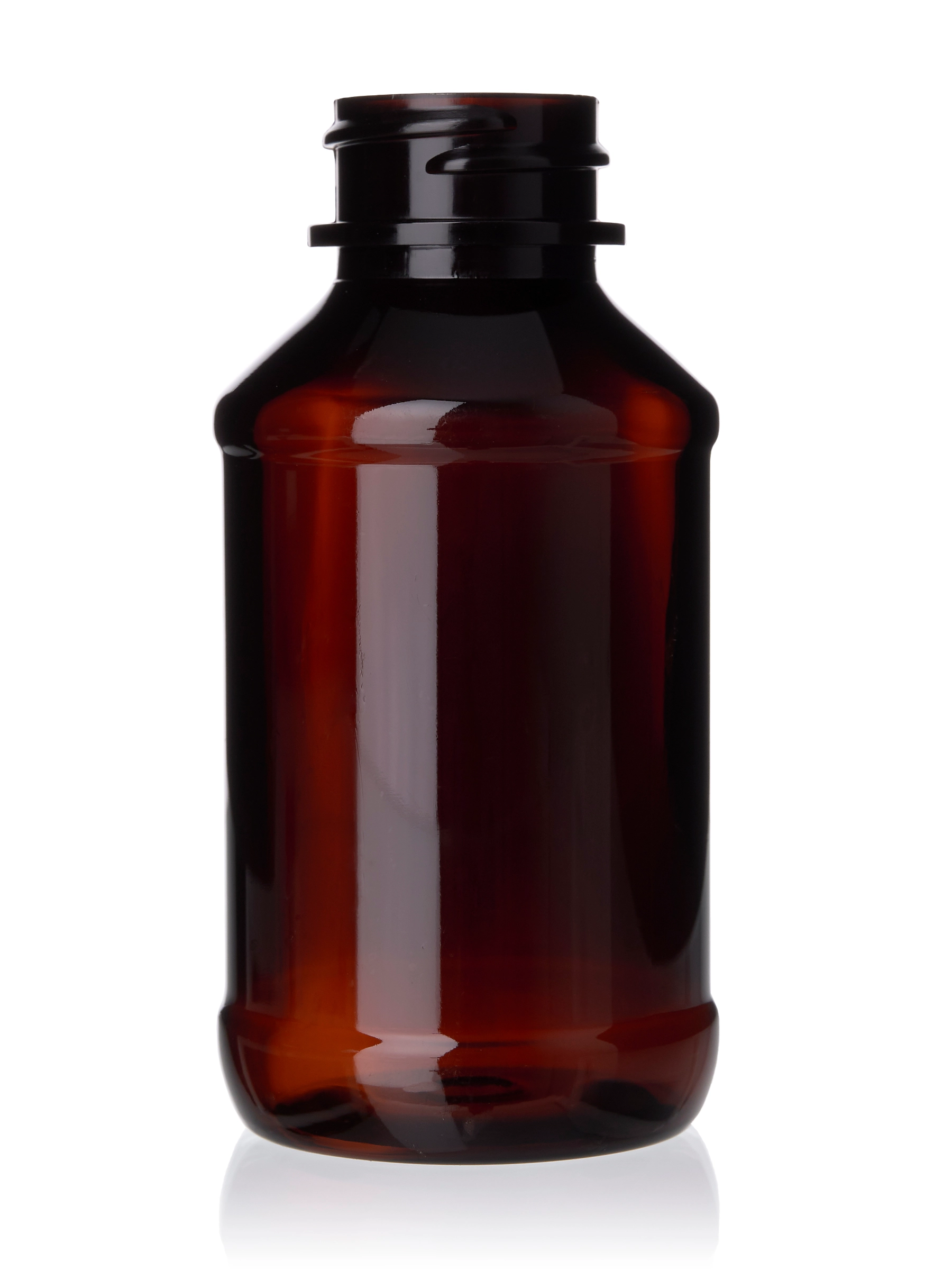 2 oz Amber PET Plastic Modern Round Bottle – B1079AM