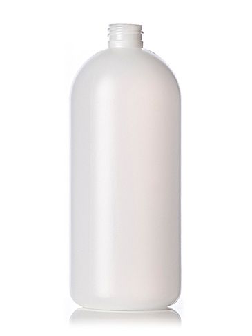 32 oz natural-colored HDPE plastic diamond round bottle with 28-410 neck finish