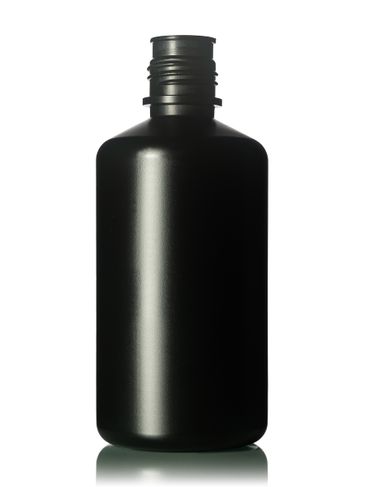 32 oz black HDPE plastic boston round buttress bottle with 38-430 neck finish