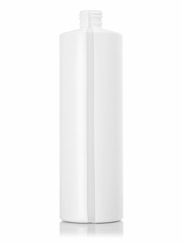 16 oz white HDPE plastic cylinder round bottle with 24-410 neck finish and view stripe