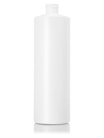 16 oz white HDPE plastic cylinder round bottle with 24-410 neck finish and view stripe