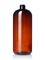 32 oz amber 100% PCR PET plastic boston round bottle with 28-410 neck finish