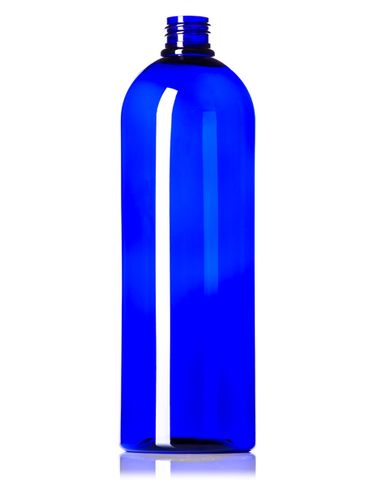 32 oz cobalt blue PET plastic cosmo round bottle with 28-410 neck finish