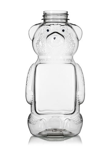 16 oz clear PET plastic honey bear bottle (24 oz of honey) with 38-400 neck finish