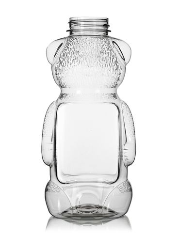 16 oz clear PET plastic honey bear bottle (24 oz of honey) with 38-400 neck finish