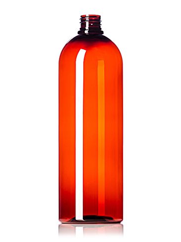 32 oz amber PET plastic cosmo round bottle with 28-410 neck finish