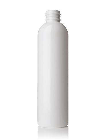 8 oz white PET plastic cosmo round bottle with 24-410 neck finish