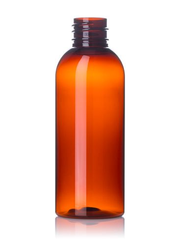 2.5 oz amber PET plastic cosmo round bottle with 20-410 neck finish