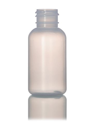 1 oz natural-colored LDPE plastic boston round bottle with 20-410 neck finish