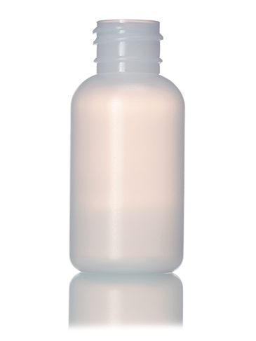 1 oz natural-colored HDPE plastic boston round bottle with 20-410 neck finish