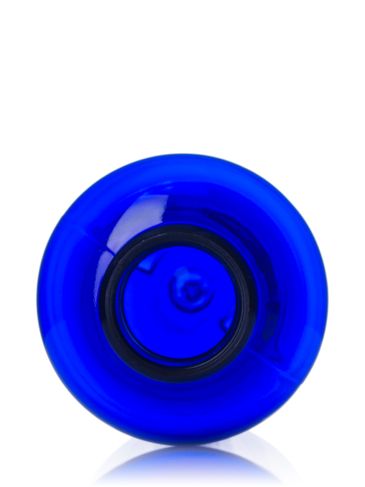2 oz cobalt blue PET plastic squat boston round bottle with 20-410 neck finish