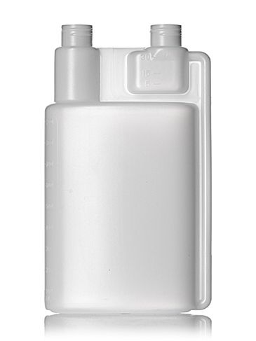 32 oz natural-colored HDPE plastic twin-neck bottle (requires 2 caps) with 28-410 neck finish