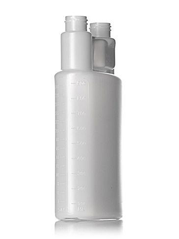 32 oz natural-colored HDPE plastic twin-neck bottle (requires 2 caps) with 28-410 neck finish