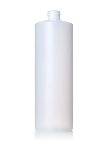 32 oz natural-colored HDPE plastic cylinder round bottle with 28-410 neck finish