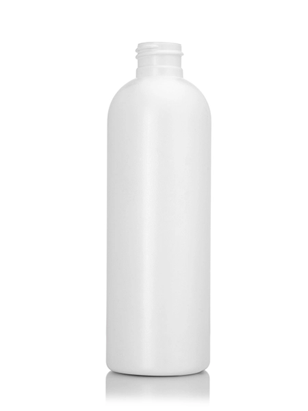 8 oz White HDPE Plastic Diamond Round Bottle – B1357WH