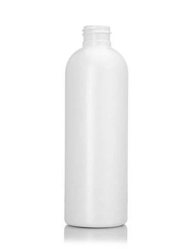 8 oz white HDPE plastic diamond round bottle with 24-410 neck finish