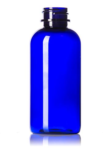 4 oz cobalt blue PET plastic boston round bottle with 24-400 neck finish