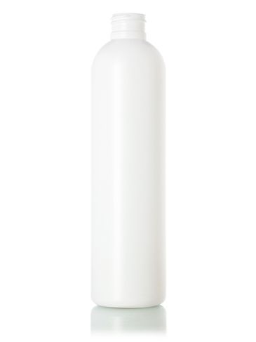 8 oz white HDPE plastic imperial round bottle with 24-410 neck finish