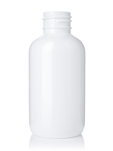 100 mL (3 oz) white PET plastic boston round bottle with 24-410 neck finish