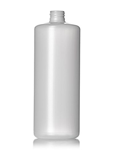 32 oz natural-colored HDPE plastic cylinder round bottle with 28-410 neck finish