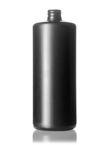 32 oz black HDPE plastic cylinder round bottle with 28-410 neck finish