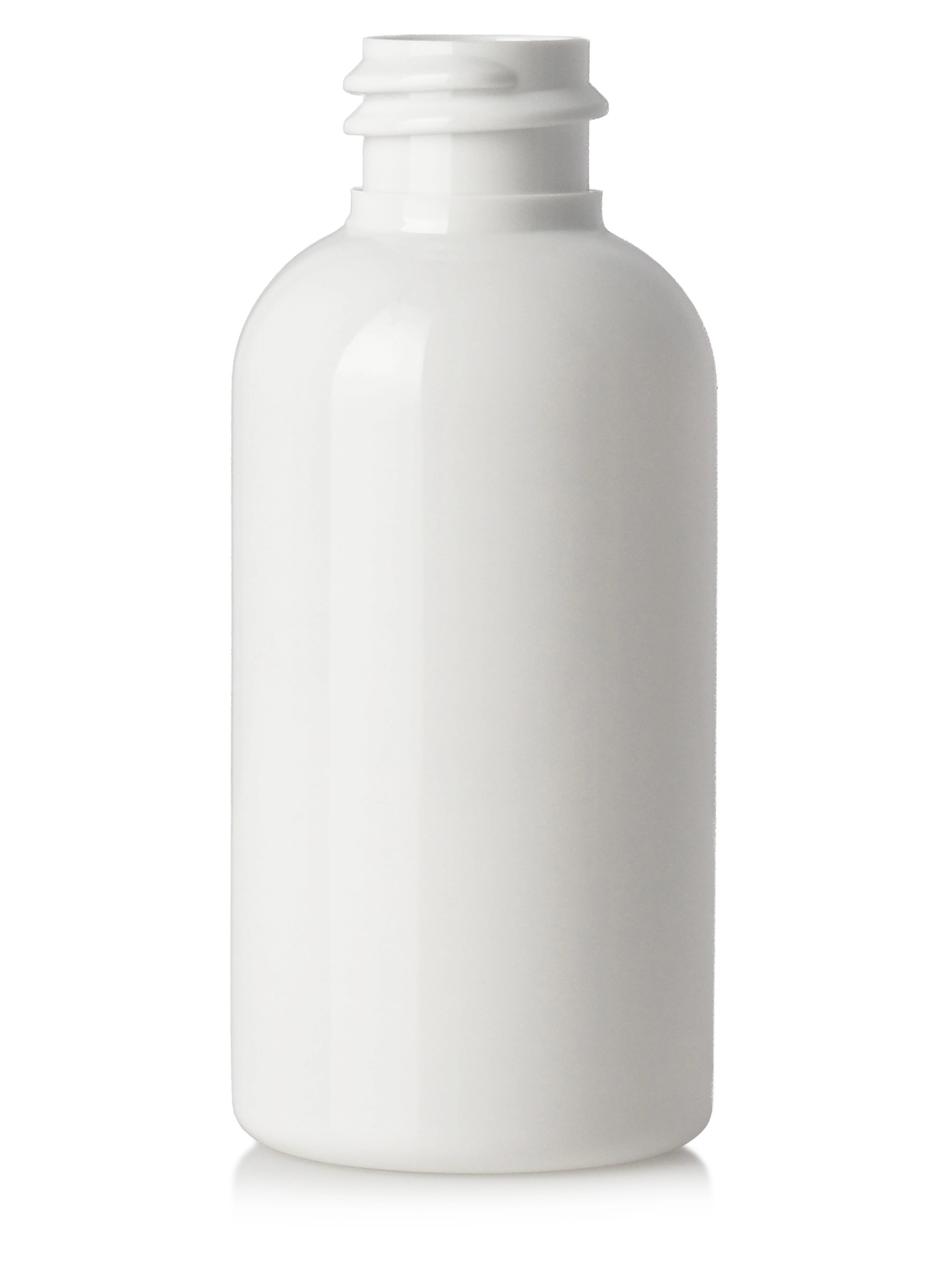 2 oz White PET Plastic Boston Round Bottle – B15286WH