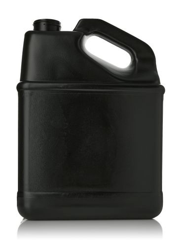 1 gallon black HDPE plastic f-style container with 38-400 neck finish