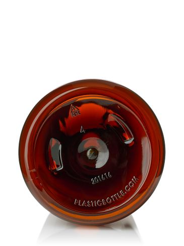 16 oz amber PET plastic boston round bottle with 28-410 neck finish