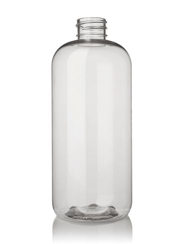 16 oz clear PET plastic boston round bottle with 28-410 neck finish