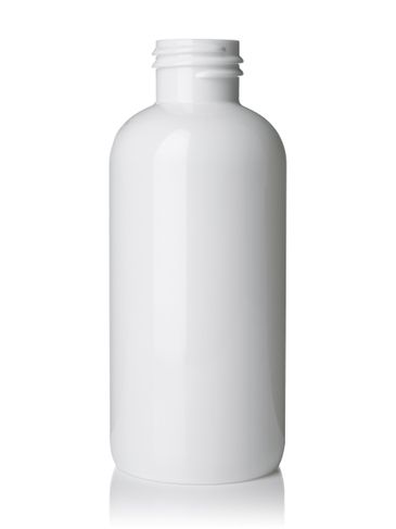 4 oz white PET plastic boston round bottle with 24-410 neck finish