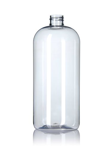 32 oz clear PET plastic boston round bottle with 28-410 neck finish