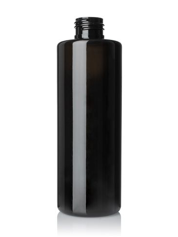 8 oz black PET plastic cylinder round bottle with 24-410 neck finish